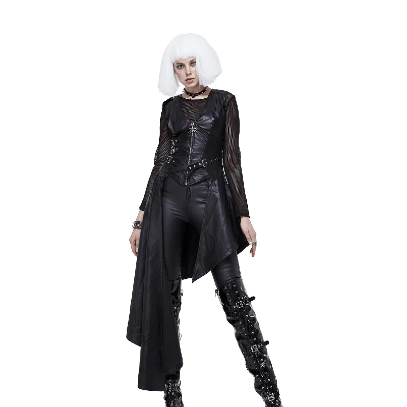 Punk Asymmetrically Dress with Spiked Rivets / Women's Imitation Leather Dress with Zipper Silk unclassified dresses