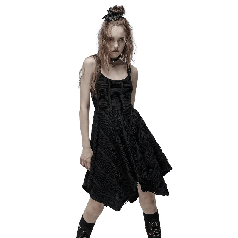 Punk Rave Asymmetric Slip Black Dress with Buckle Stretchy unclassified dresses