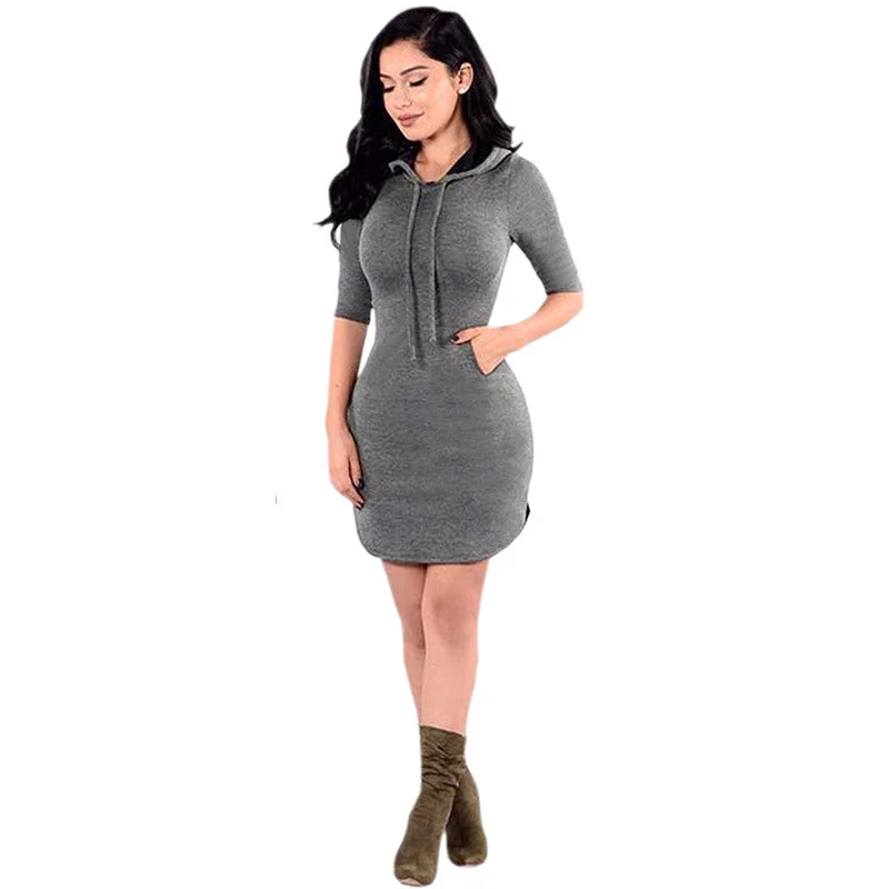 Pure Color Hooded Dress #Hooded Discounted unclassified dresses