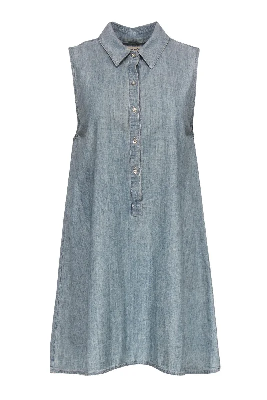 Rag & Bone - Chambray Half Button-Up Sleeveless Shift Dress Sz S Stylish unclassified dresses