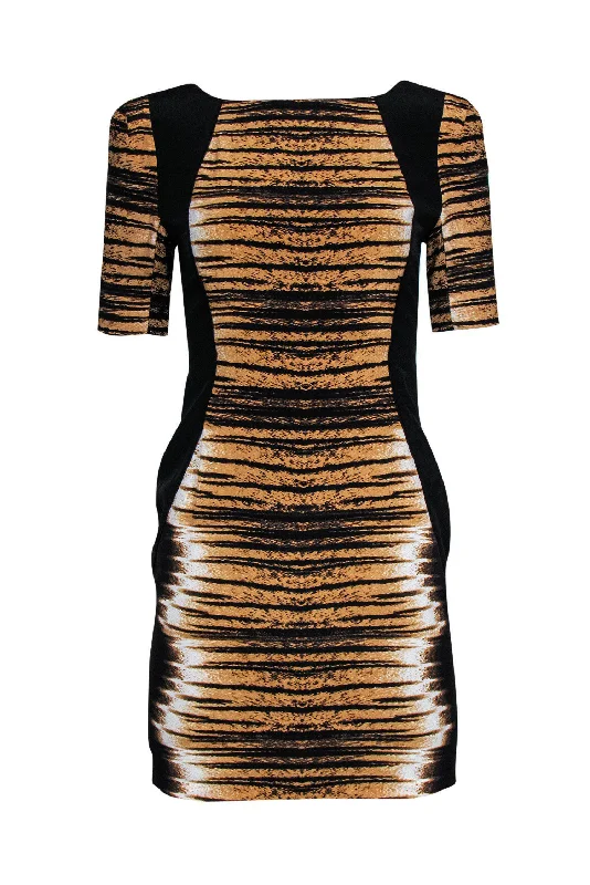 Rebecca Minkoff - Tiger Print Silk Sheath Dress w/ Black Paneling Sz 0 Travel unclassified dresses