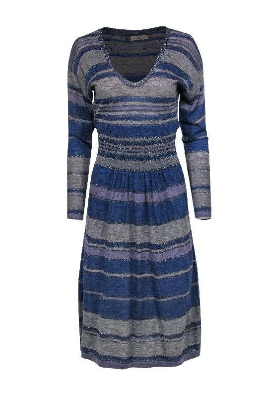 Rebecca Taylor - Blue, Violet & Grey Striped Dress Sz S Pastel unclassified dresses