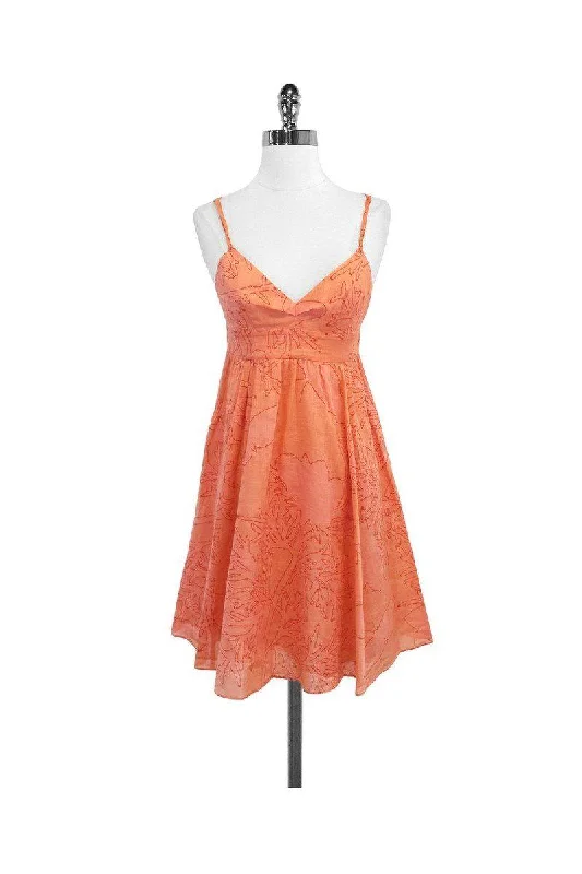 Rebecca Taylor - Coral Print Cotton Spaghetti Strap Dress Sz 2 Discounted unclassified dresses