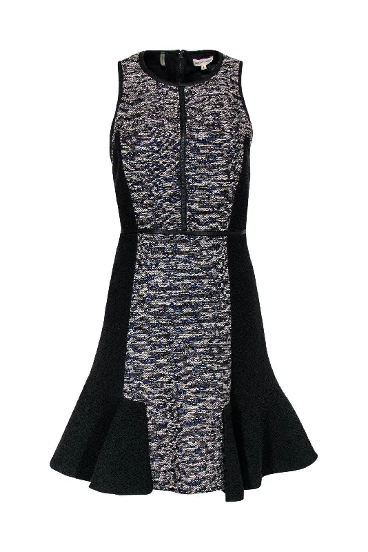 Rebecca Taylor - Grey & Metallic Blue Paneled Tweed Dress w/ Peplum Sz 6 Earthy tone unclassified dresses