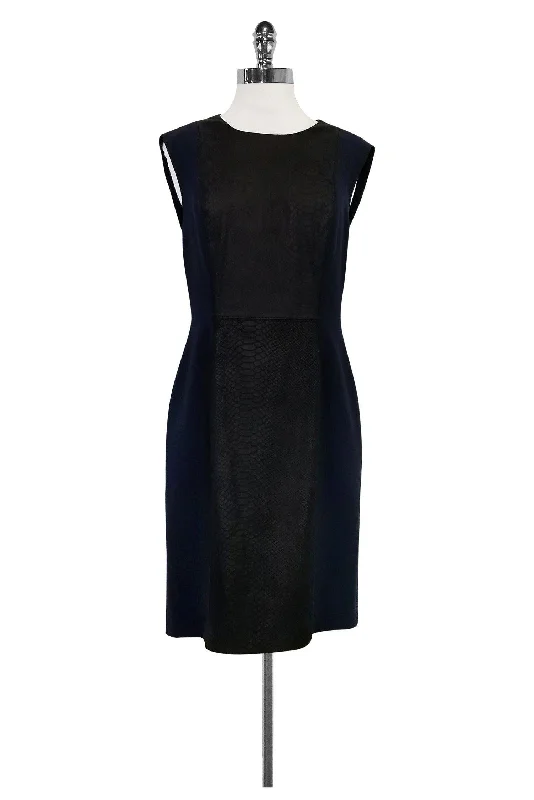 Rebecca Taylor - Navy Pierced Leather Shift Dress Sz 10 Pastel unclassified dresses