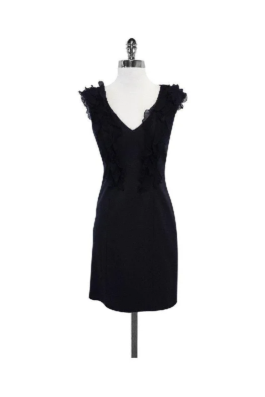 Rebecca Taylor - Navy Wool & Silk Ruffle Sleeveless Dress Sz 2 Vintage unclassified dresses