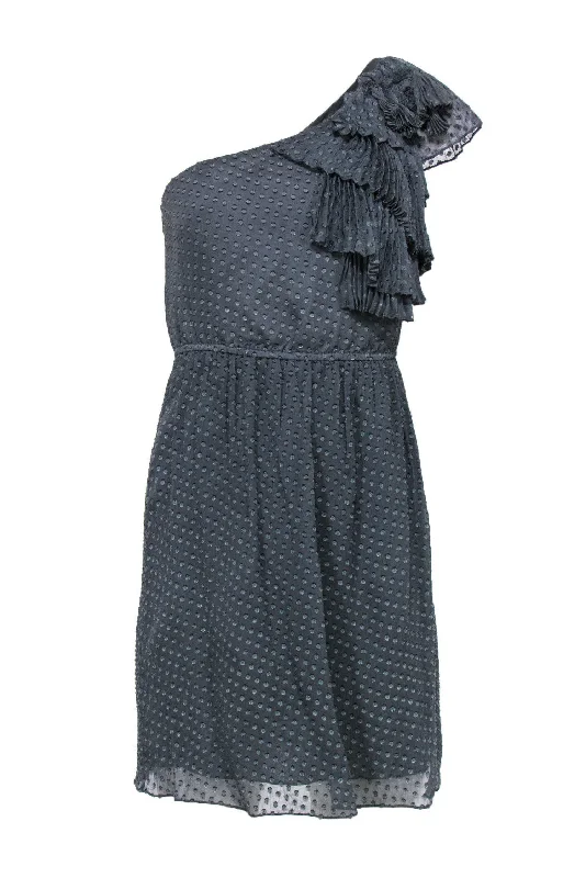 Rebecca Taylor - Grey Polka Dot One-Shoulder Pleated Dress Sz 0 Women's unclassified dresses