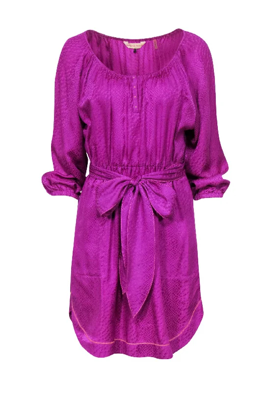 Rebecca Taylor - Magenta Snakeskin Embossed Silk Sheath Dress w/ Tie Belt Sz 6 Bold pattern unclassified dresses