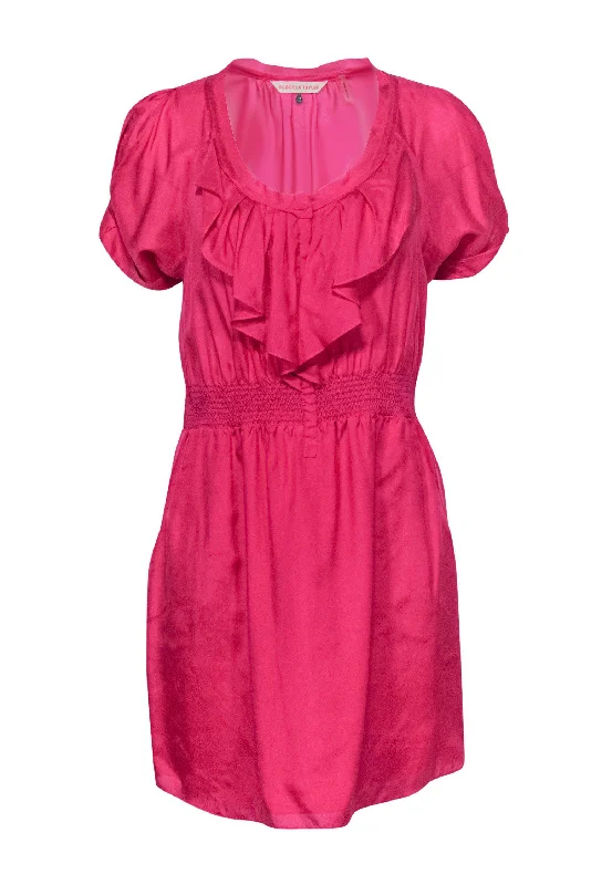 Rebecca Taylor - Pink Smock Waist Ruffle Dress Sz 8 Discounted unclassified dresses