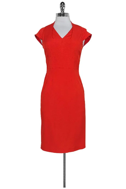 Reiss - Orange Sculptured Cap Sleeve Dress Sz 4 Office unclassified dresses