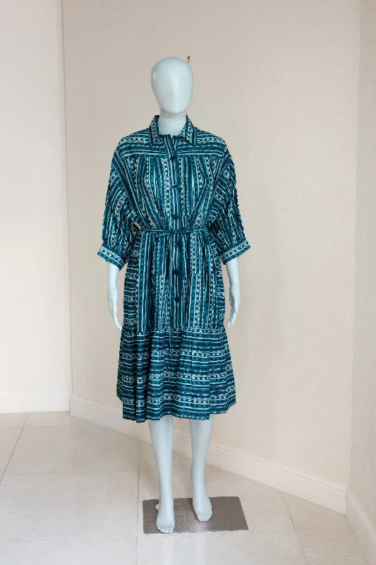 Riko Dress - Teal Striped & Stitched Holiday unclassified dresses