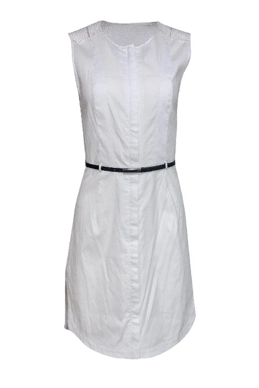 Robert Rodriguez - White Sheath Dress w/ Lattice Mesh Accents Sz 2 Backless unclassified dresses