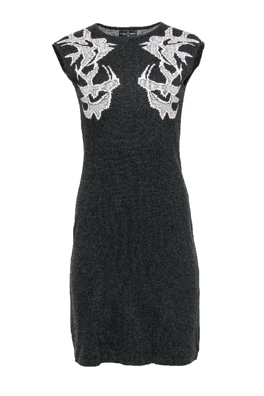 Roberto Verino - Grey Shift Dress w/ White Bird Print Sz 10 Bodycon unclassified dresses