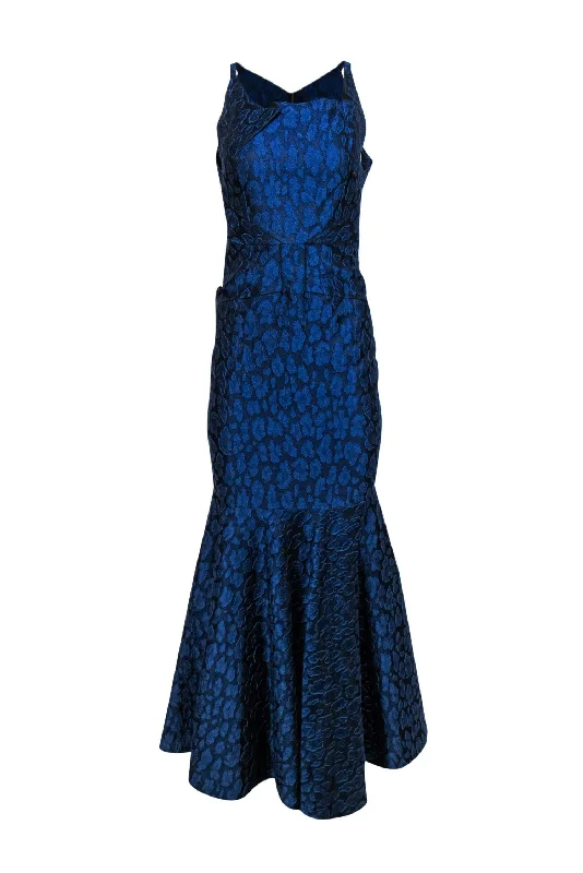 Roland Mouret - Navy Leopard Print Textured Mermaid Gown Sz 8 Comfortable unclassified dresses