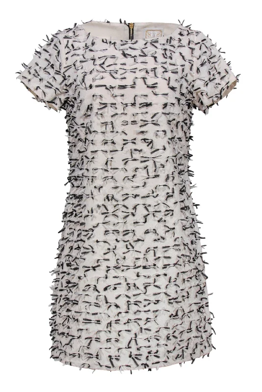 Sail to Sable - White Cotton Blend Shift Dress w/ Black & White Bows Sz 6 Silk unclassified dresses