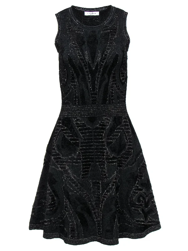 Sandro - Black Textured Metallic Patterned Dress Sz M Floral unclassified dresses