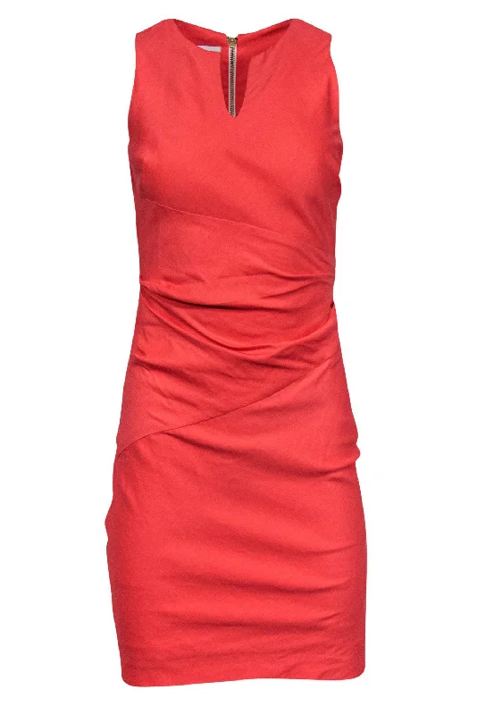 Sara Campbell - Bright Coral Linen Blend Sheath Dress Sz 0 Embroidered unclassified dresses