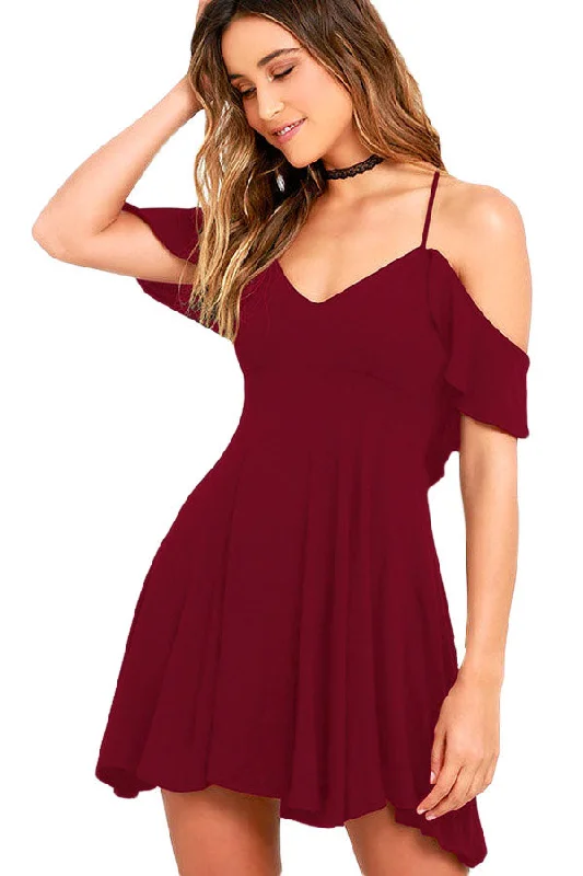 Sexy Sweet Sexy Wine Backless Skater Dress Flowy unclassified dresses