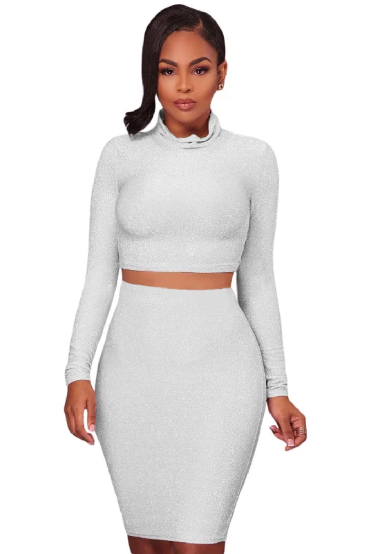 Sexy White Silver Shimmer Two Piece Dress Stylish unclassified dresses