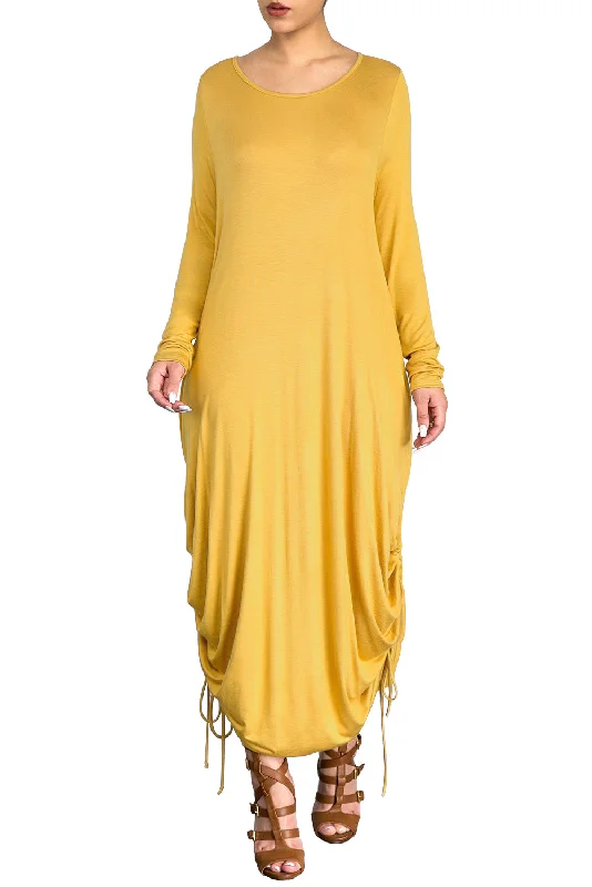 Sexy Yellow Shirring Gathered Side Drape Bubble Jersey Dress Backless unclassified dresses