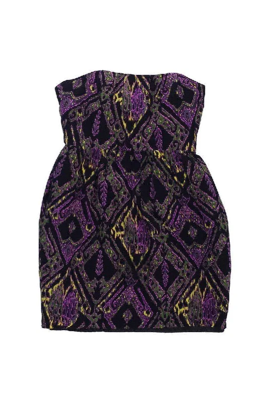 Shoshanna - Black & Purple Print Silk Strapless Dress Sz S Elegant evening unclassified dresses