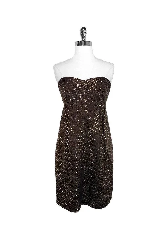 Shoshanna - Brown & Gold Dotted Silk Strapless Dress Sz 4 Sequin unclassified dresses