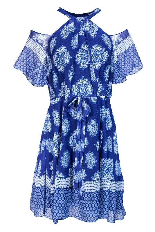 Shoshanna - Cold Shoulder Blue Paisley Dress Sz 4 Discounted unclassified dresses