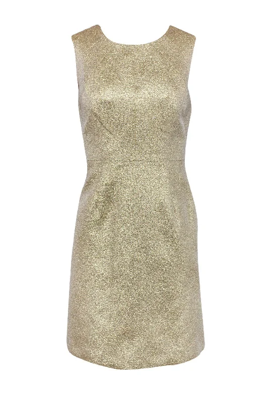 Shoshanna - Metallic Gold Sheath Dress Sz 2 Ruched unclassified dresses