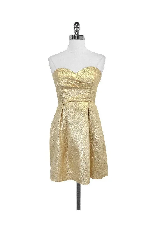 Shoshanna - Metallic Gold Silk Blend Strapless Dress Sz 0 Satin unclassified dresses