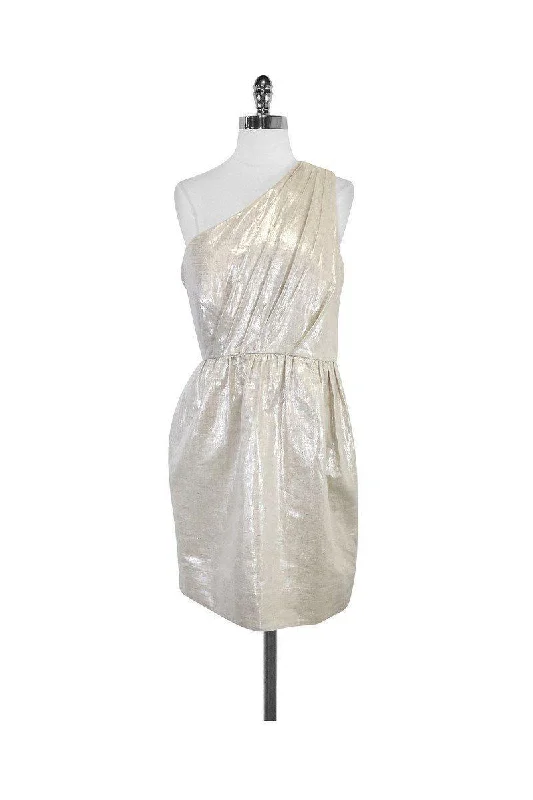 Shoshanna - Metallic Linen & Cotton One Shoulder Dress Sz 10 Club unclassified dresses