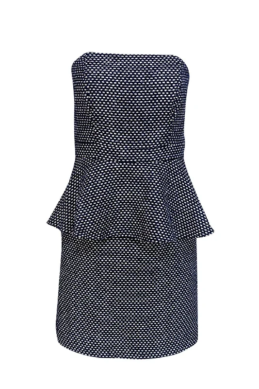 Shoshanna - Navy & White Woven Strapless Peplum Dress Sz 4 Off-shoulder unclassified dresses