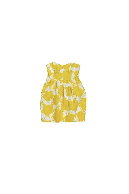 Shoshanna - Yellow & White Strapless Printed Dress Sz 2 Engagement unclassified dresses