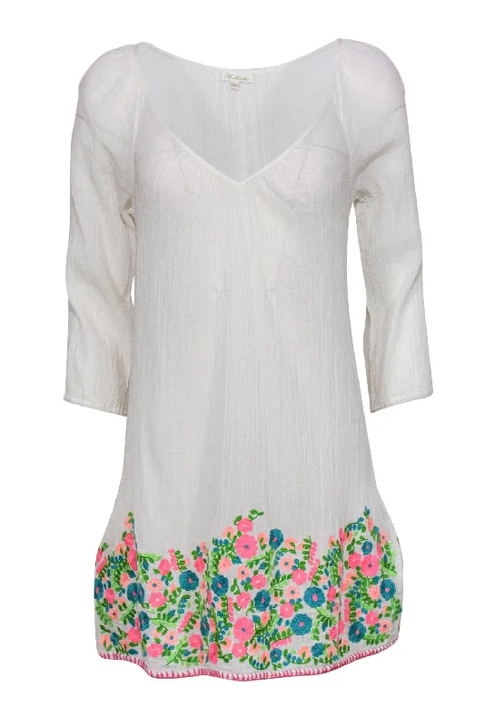 Shoshanna - White Semi-Sheer Cotton Dress w/ Bright Embroidery Sz M Discounted unclassified dresses