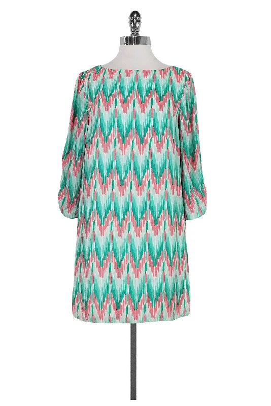 Shoshanna - Teal & Coral Printed Dress Sz 6 Bodycon unclassified dresses