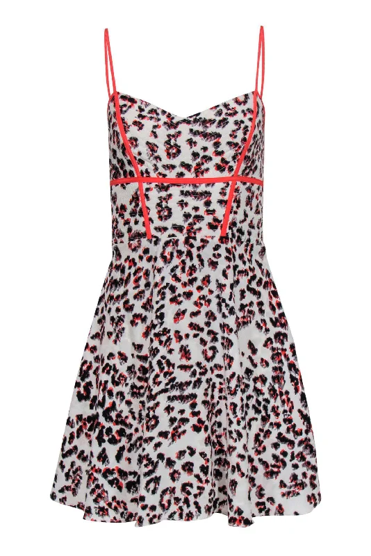 Parker - White & Orange Leopard Print Sleeveless Fit & Flare Dress Sz L Mesh unclassified dresses