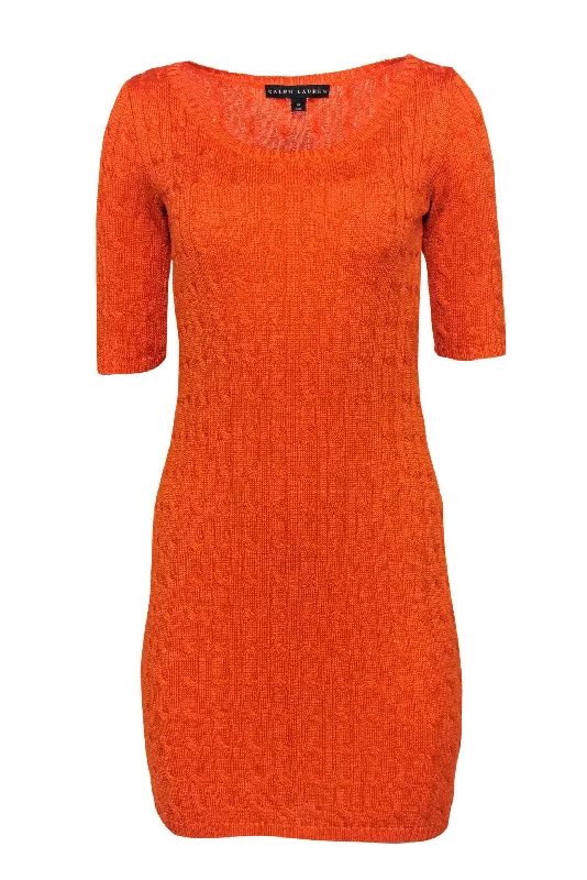 Ralph Lauren - Orange Cable Knit Silk Dress Sz M Floral unclassified dresses