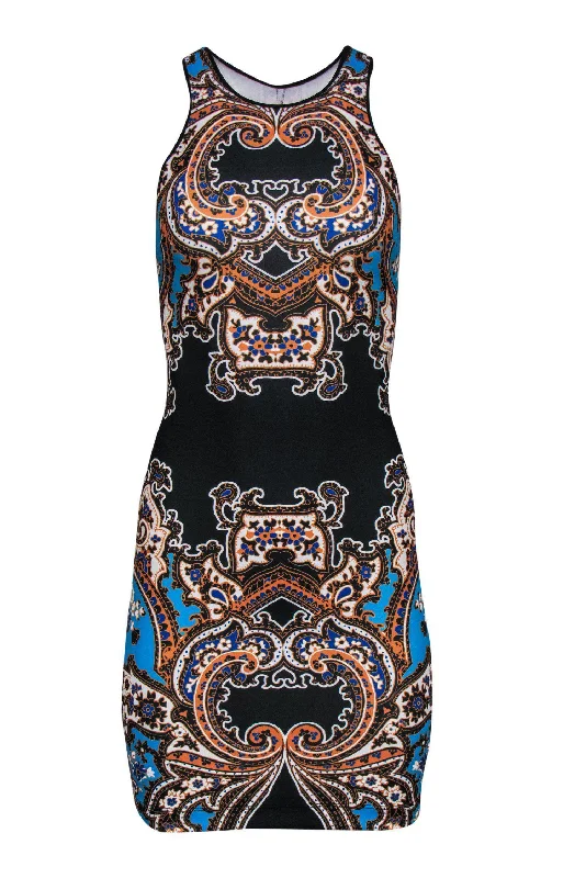 Clover Canyon - Blue & Orange Paisley Print Sheath Dress Sz XS Formal unclassified dresses