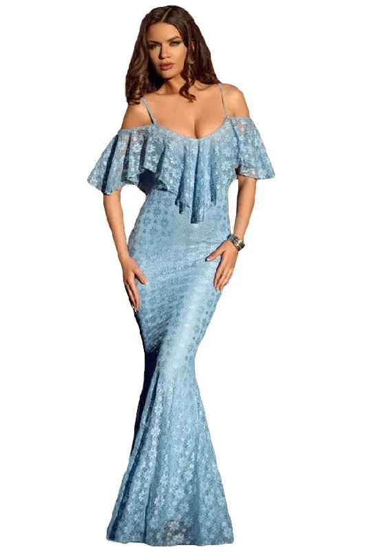 Spaghetti Straps Ruffled Off Shoulder Light Blue Mermaid Dress Breathable unclassified dresses