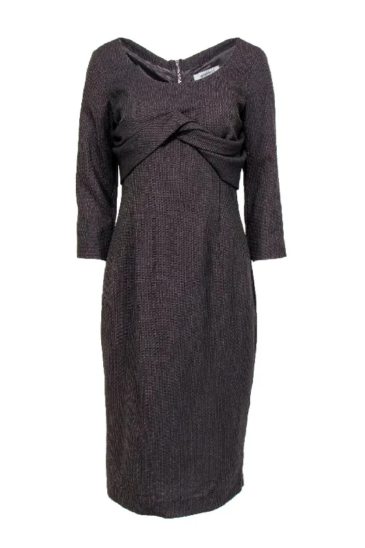 Sportmax - Brown Textured Wool Sheath Dress w/ Cowl Neck Sz 12 Discounted unclassified dresses