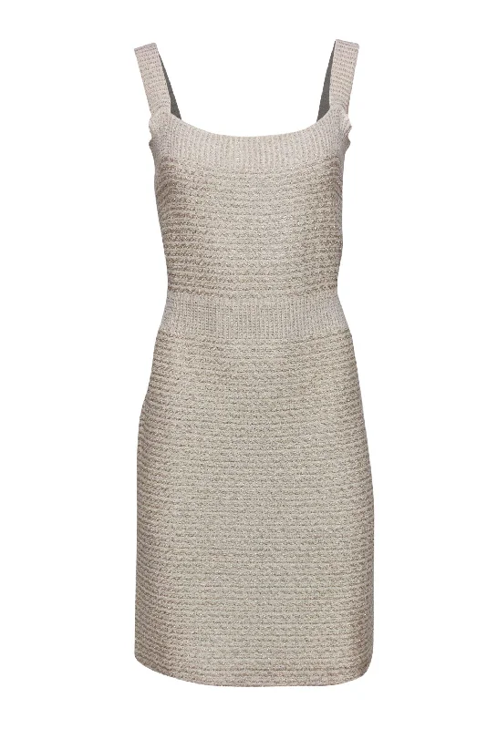 St. John - Cream & Gold Knitted Sleeveless Dress Sz 10 Lounge unclassified dresses