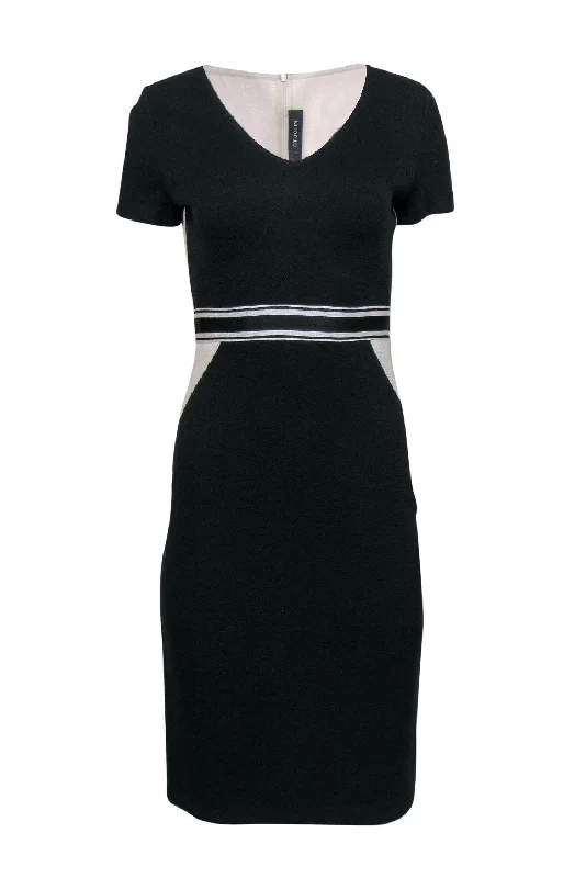 St. John - Black & Cream Knit Colorblock Sheath Dress Sz 2 Preppy unclassified dresses