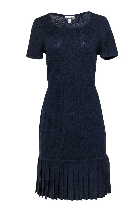 St. John - Navy Knit Shift Dress w/ Pleated Hem Sz S Affordable unclassified dresses