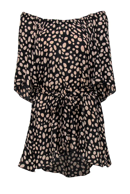 Stone Cold Fox - Black & Tan Flounce Sleeve Polka Dot Dress Sz M/L Club unclassified dresses