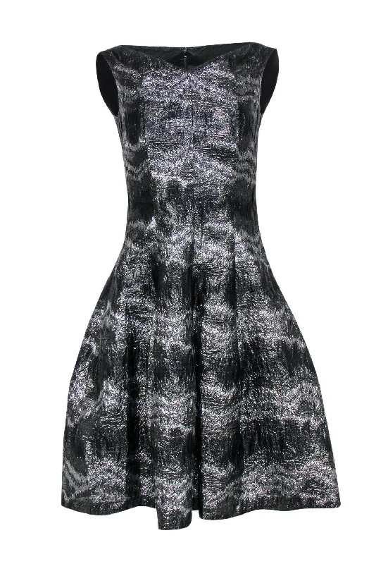 Talbot Runhof - Black & Silver Crackled Metallic Dress Sz 4 Trendy unclassified dresses