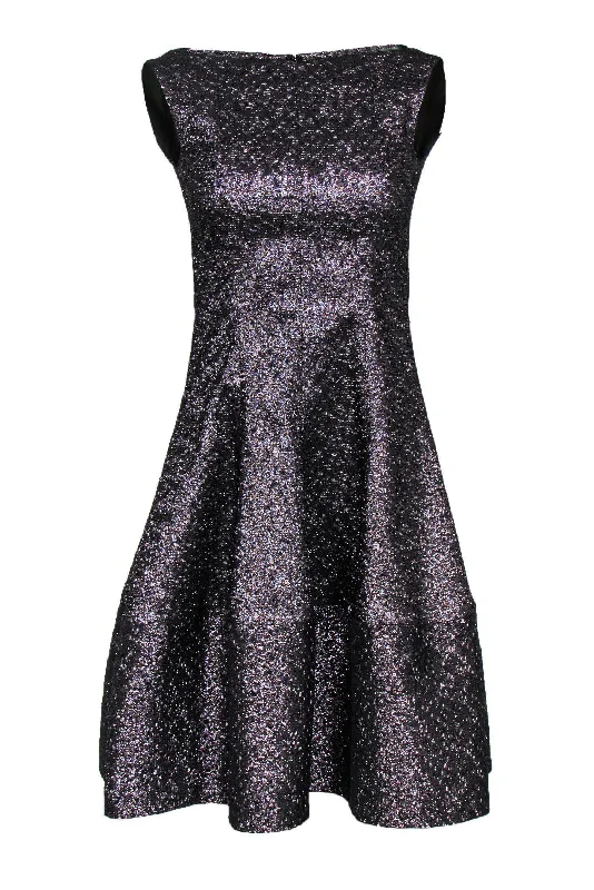 Talbot Runhof - Metallic Purple A-Line Dress Sz 6 Polka dot unclassified dresses