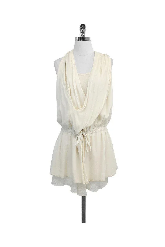 Thakoon - Cream Silk & Wool Layered Cross Back Dress Sz 4 Smocked unclassified dresses