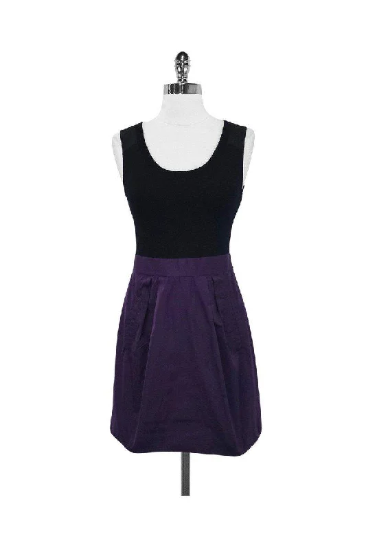 Theory - Black & Purple Wool Blend Sleeveless A-Line Dress Sz 2 Smocked unclassified dresses