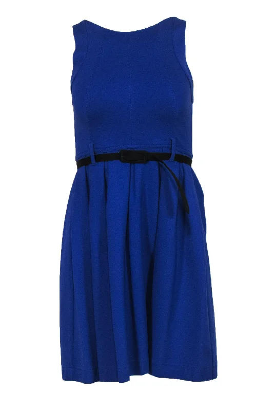 Theory - Blue Sleeveless Pleated Fit & Flare Dress w/ Belt Sz 0 Affordable unclassified dresses