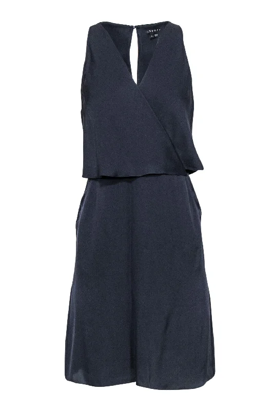 Theory - Navy Silk Layered Draped Dress Sz 0 Formal unclassified dresses