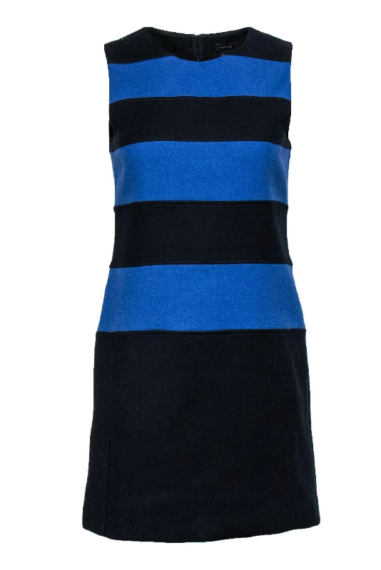 Theory - Blue & Black Striped Shift Dress Sz 6 Ruffled unclassified dresses